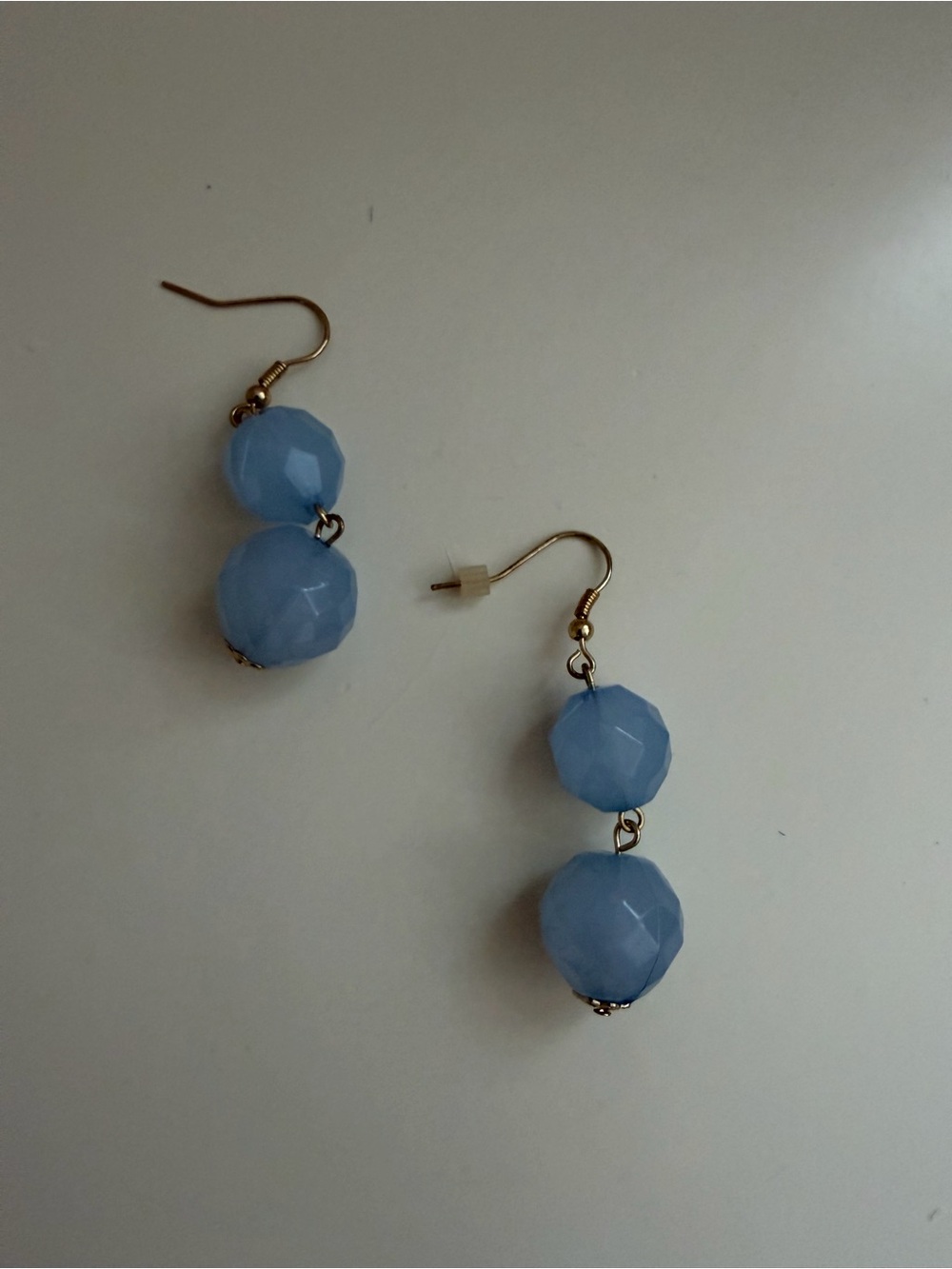 Blue Faceted Bead Drop Earrings Gold Tone Hardware Women’s Jewelry